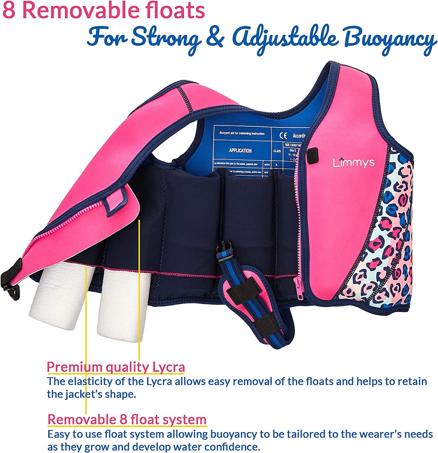 Premium Neoprene Swim Vest Pink Leopard